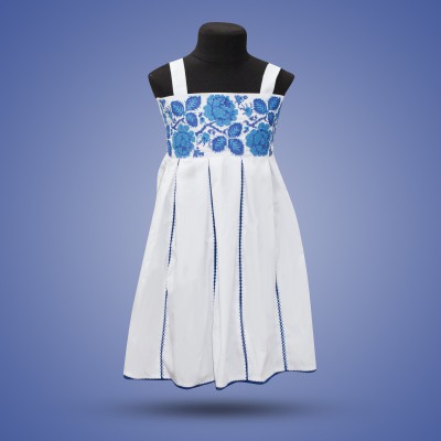 Embroidered sleeveless dress for girl "Rose" blue